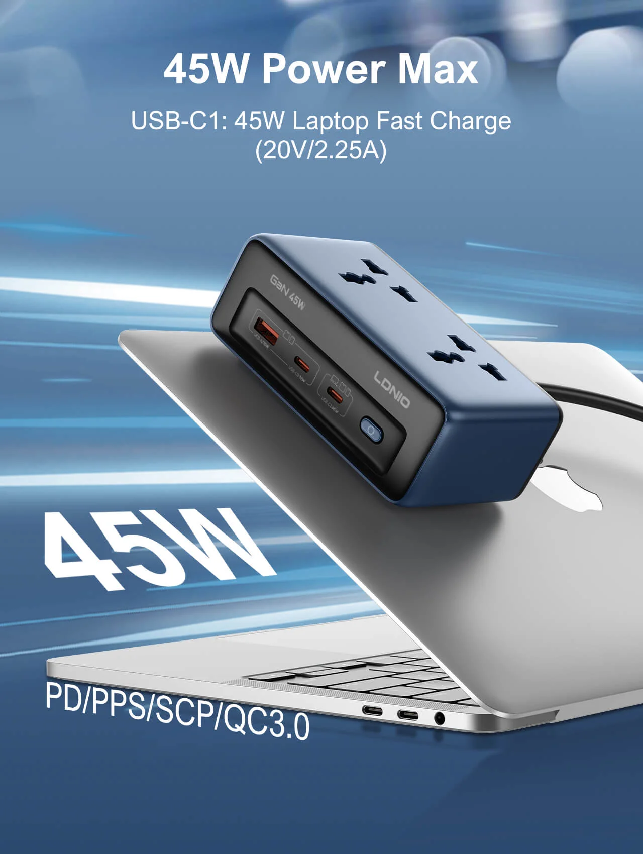 مشترك كهرباء عالمي LDNIO SC1 بقدرة 45W PD ومخرج 2500W - Thumbnail 10