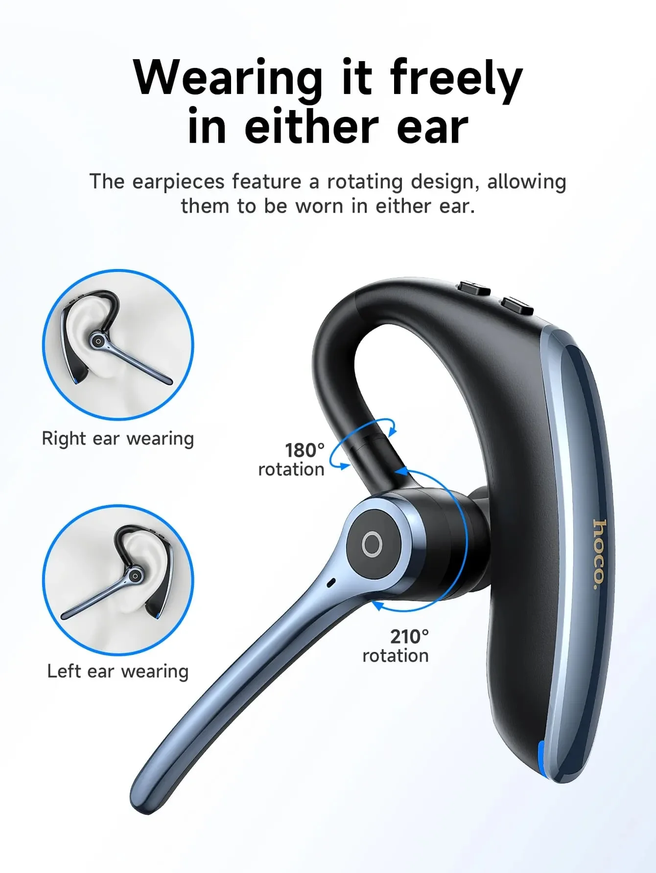 HOCO E90 Single-Ear Bluetooth Headset with ENC, Dual Microphones and 23-Hour Playtime - Black - Image 9