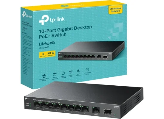 سويتش مكتبي TP-LINK LS1210GP جيجابت 10 منافذ مع PoE+ لـ8 منافذ، 9 منافذ RJ45 ومنفذ SFP واحد - Image 5