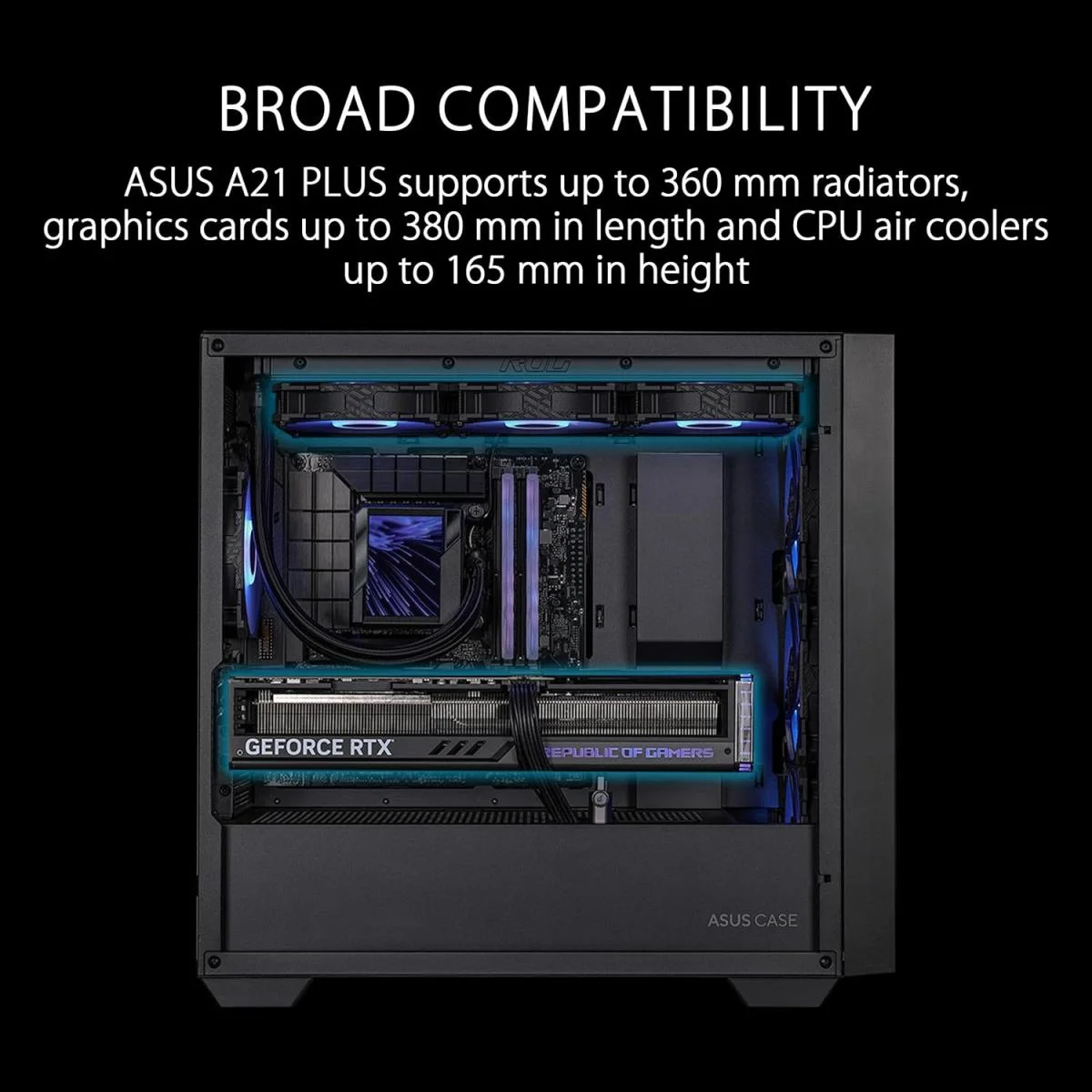 Asus A21 PLUS Black Micro-ATX ARGB Mid-Tower Gaming Case with 4 x 120mm ARGB Fans - Thumbnail 3