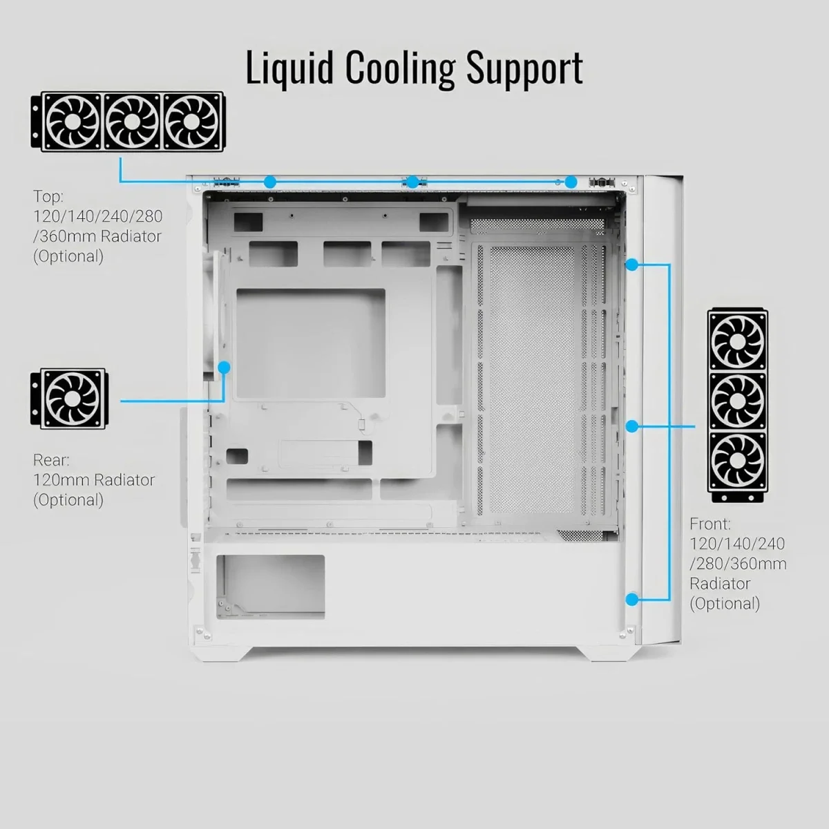 هيكل كمبيوتر Mini-Tower AeroCool D302A أبيض مع دعم رادياتير 360mm ومساحة لكرت شاشة 410mm - Thumbnail 7