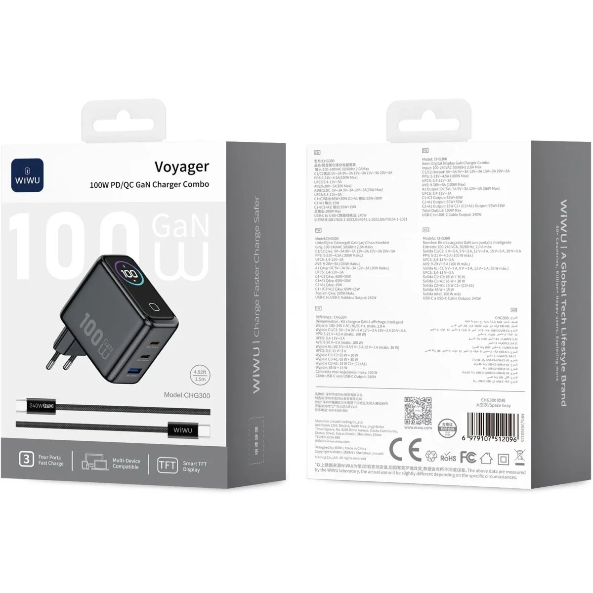 WIWU Voyager CHG300 100W GaN PD/QC Wall Charger Combo - Image 2