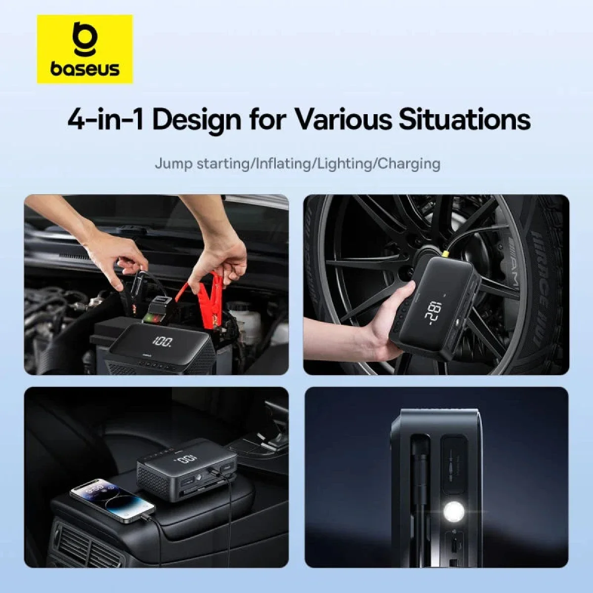 Baseus Super Energy Series 4-in-1 Car Jump Starter with Air Compressor, Power Bank & Flashlight, 6000mAh, Black - Thumbnail 5