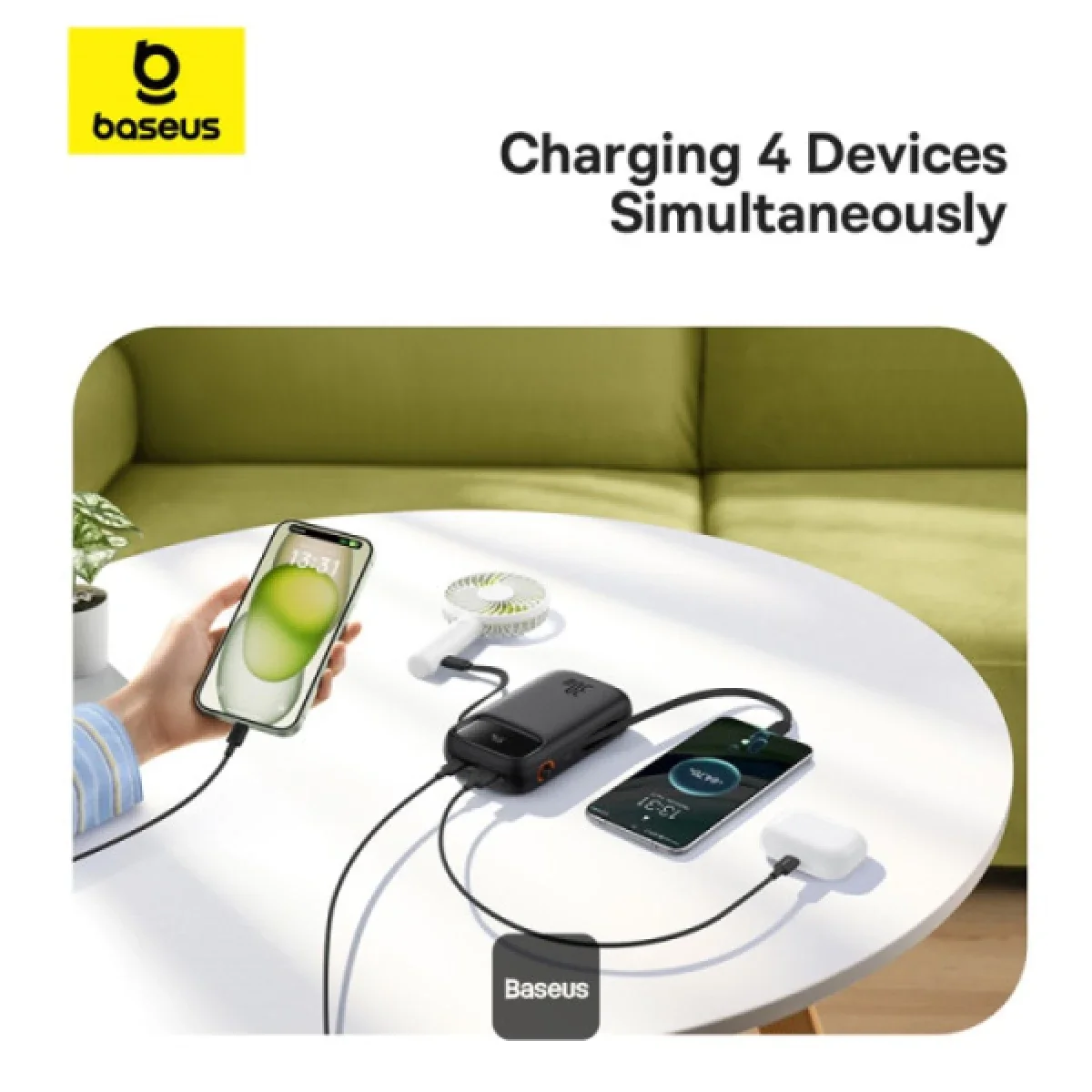 Baseus QPow2 20000mAh 30W Fast Charge Power Bank with Built-in Dual Type-C Cable - Black - Thumbnail 5