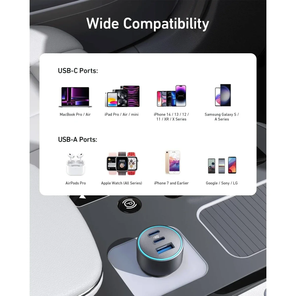 Anker 67W 3-Port USB-C Car Charger with 0.91m USB-C to USB-C Cable - Black - Thumbnail 3