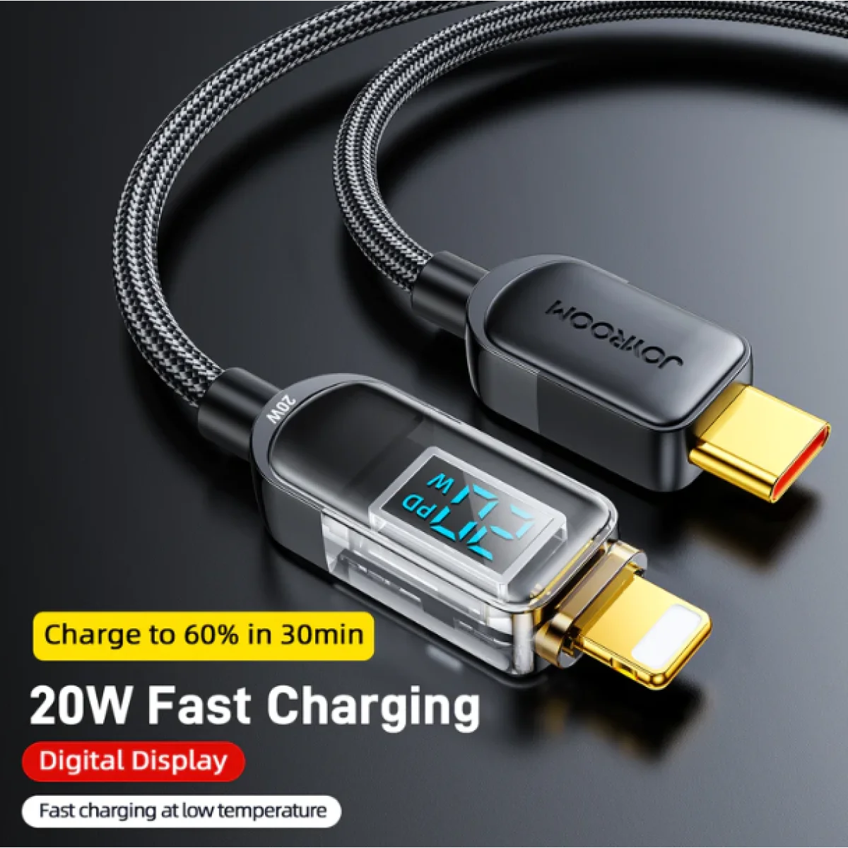 كابل JOYROOM S-CL020A4 شحن سريع ونقل بيانات 20W بشاشة رقمية USB-C إلى Lightning بطول 1.2 متر - Image 2