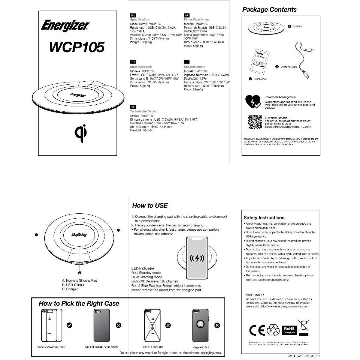 قاعدة شحن لاسلكي Energizer WCP105 بقوة 15W Qi - أسود - Image 6