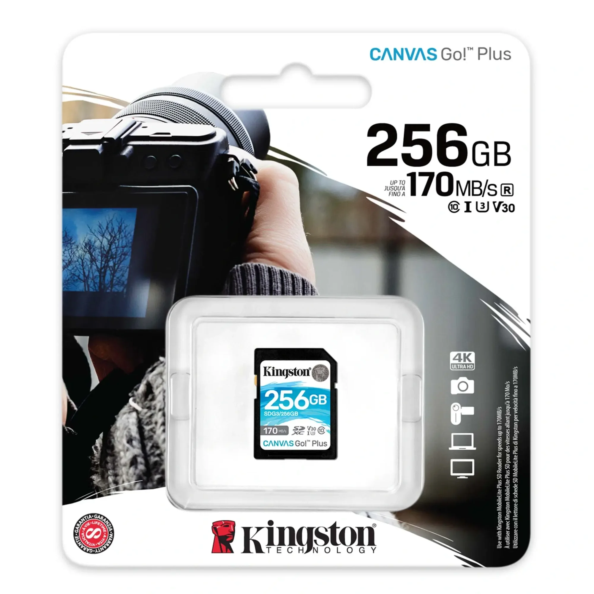 بطاقة ذاكرة SD Kingston Canvas Go! Plus 256GB بسرعة 170MB/s SDG3 - Thumbnail 4