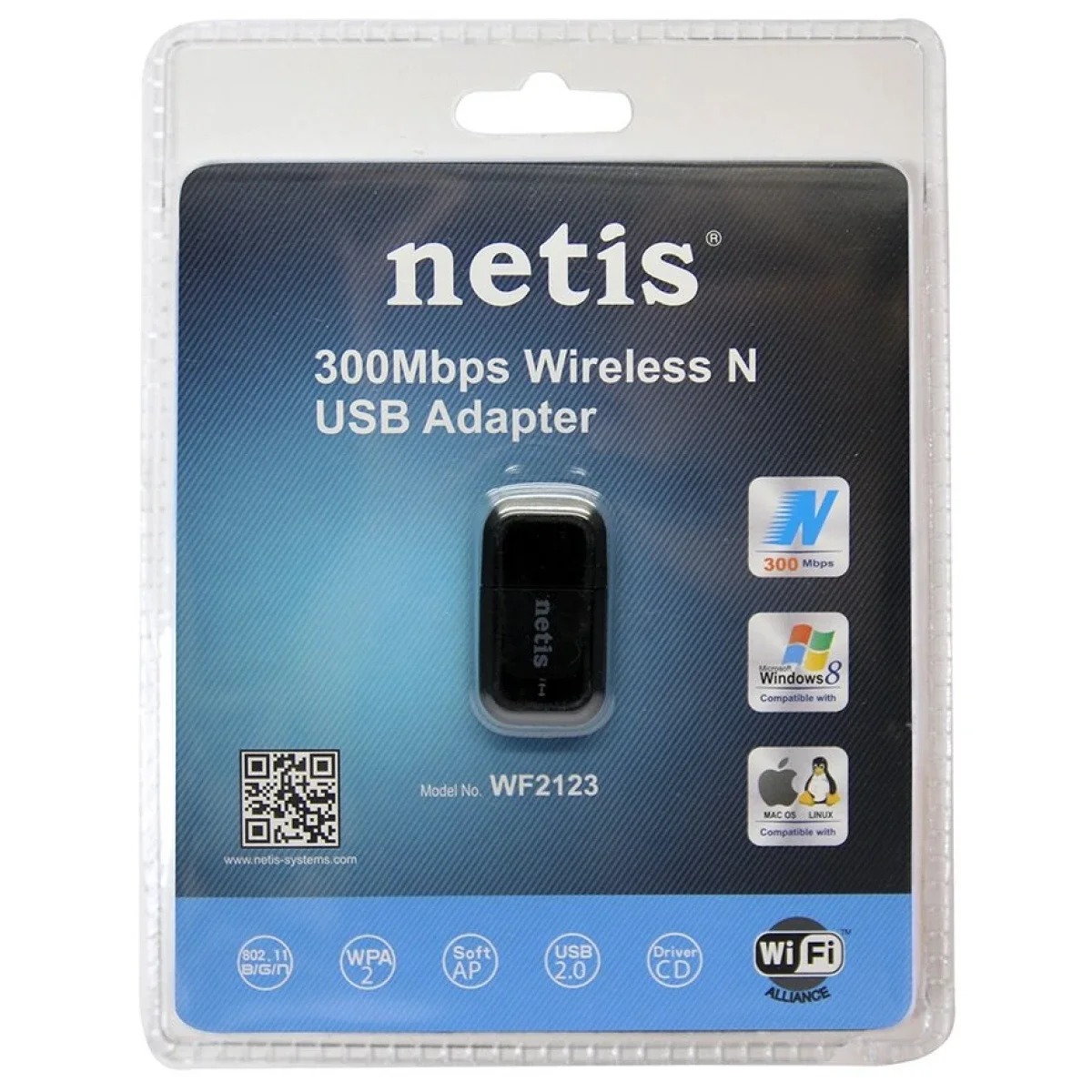 محول USB لاسلكي Netis WF2123 بسرعة 300Mbps ومعيار Wireless N وثلاثة هوائيات خارجية