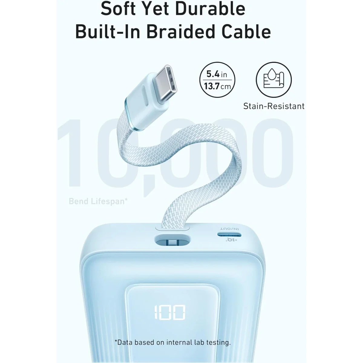 شاحن محمول Anker A1688 Zolo بسعة 10000mAh وقدرة 30W مع كابل USB-C مدمج - أبيض - Thumbnail 3