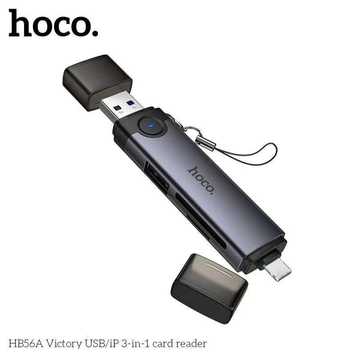 HOCO HB56A Victory 3-in-1 USB-A/iP SD/TF 3.0 Card Reader with USB 2.0 - Metal Grey - Thumbnail 3