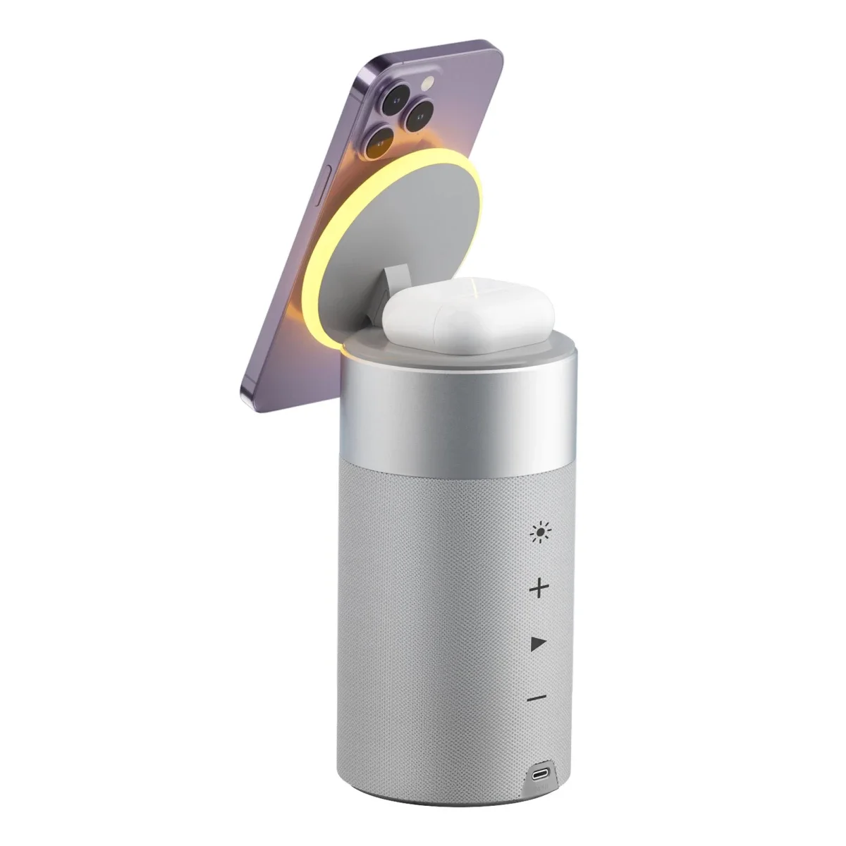 WIWU WI-W022 3-in-1 Wireless Charger with Bluetooth Speaker, Ambient Light, 15W - White - Image 3