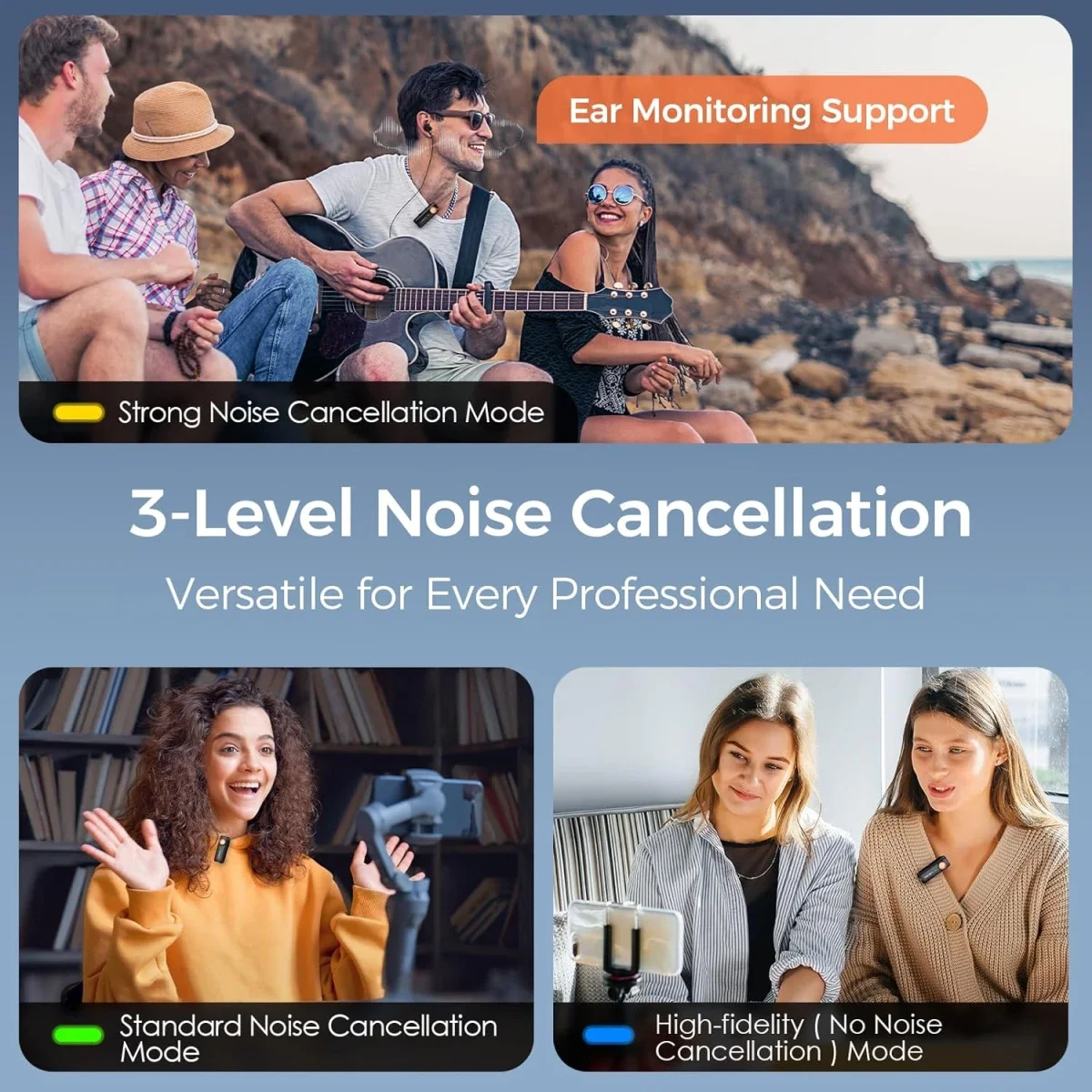 ميكروفون لافالير لاسلكي Hohem MIC-01 مع إلغاء ضوضاء DSP و2 مرسل + 1 مستقبل وعلبة شحن، أبيض - Image 6