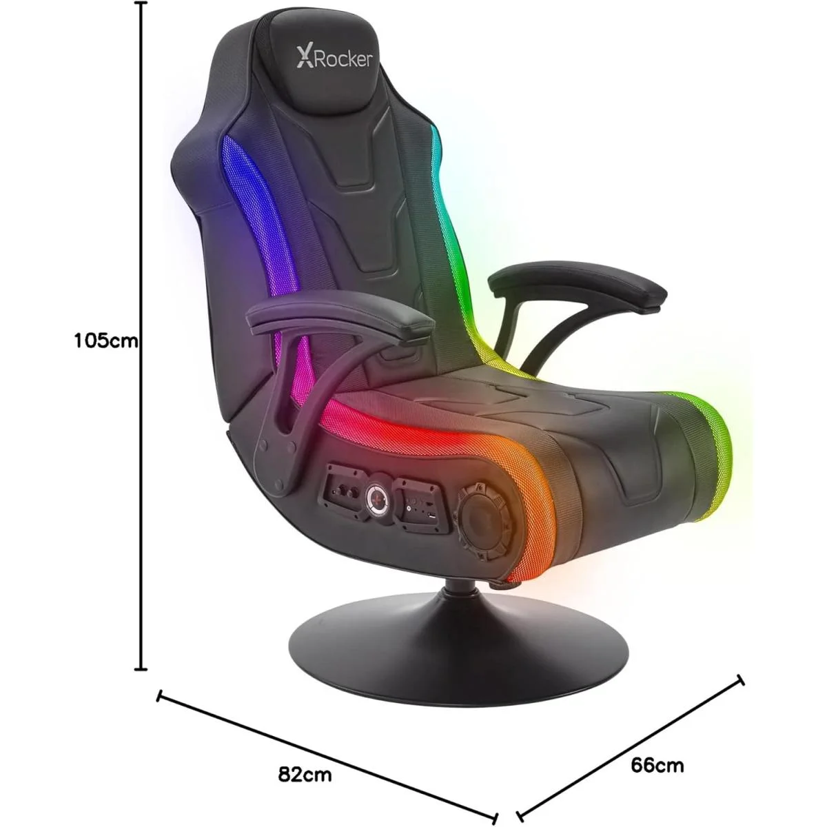 X-Rocker Monsoon RGB 4.1 Audio Pedestal Gaming Chair with Bluetooth Speakers, Subwoofer & Vibration - Black - Image 3