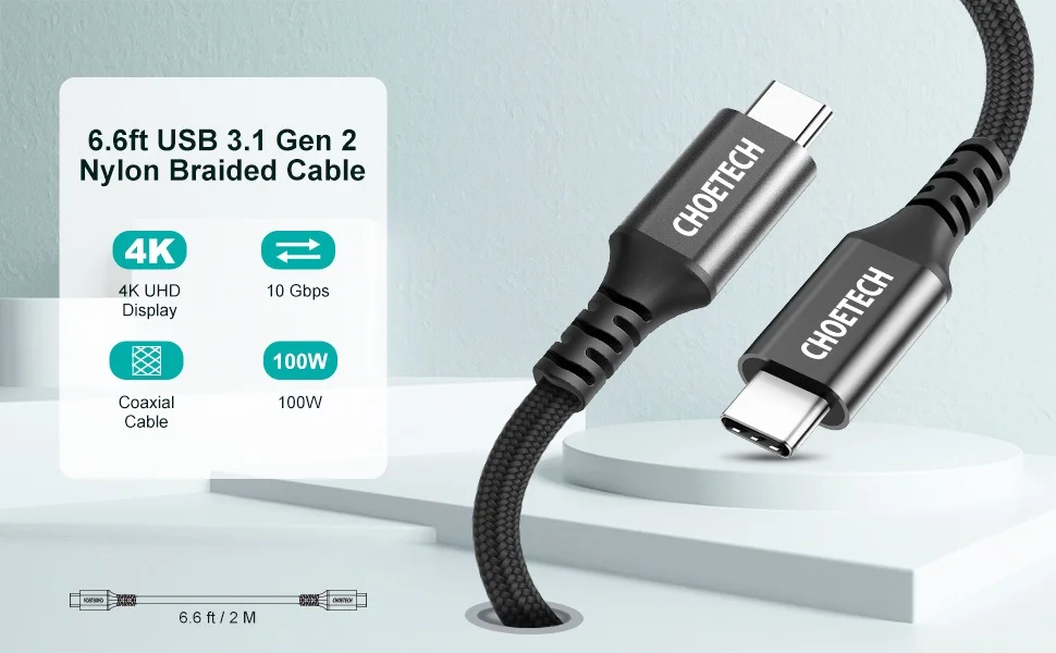 Choetech XCC-1007 USB-C to USB-C Cable 2m 100W 20V 5A - Thumbnail 6