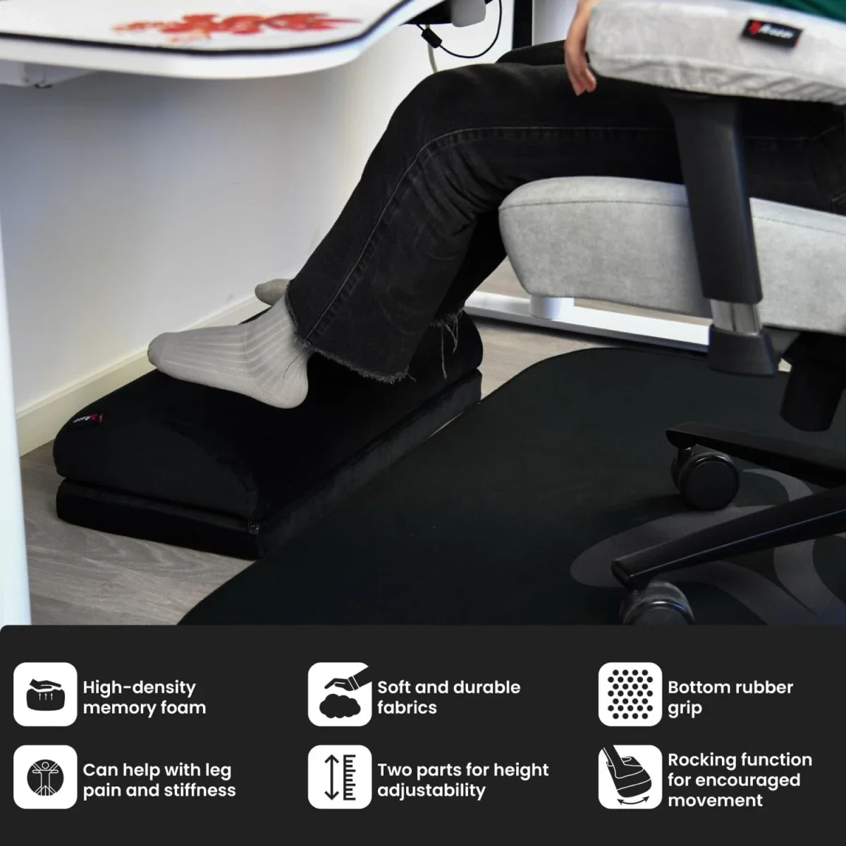 Arozzi Under-Desk Memory Foam Footrest, Black - Image 3