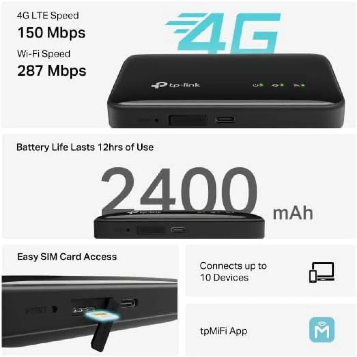 TP-LINK M7005 Portable Wi-Fi 6 4G LTE MiFi Router with SIM Slot - Image 2