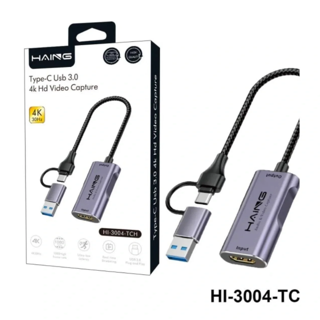 HAING HI-3004-TECH USB-C and USB-A 3.0 HDMI Capture Card 4K 30Hz - Thumbnail 2