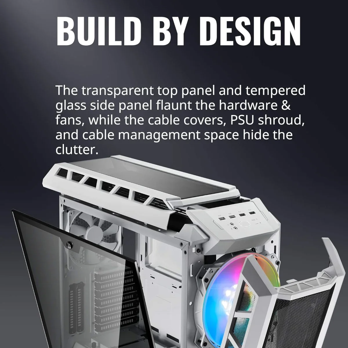 Cooler Master MasterCase H500P Mesh ARGB Mid-Tower PC Case with Tempered Glass Side Panel - White - Image 2