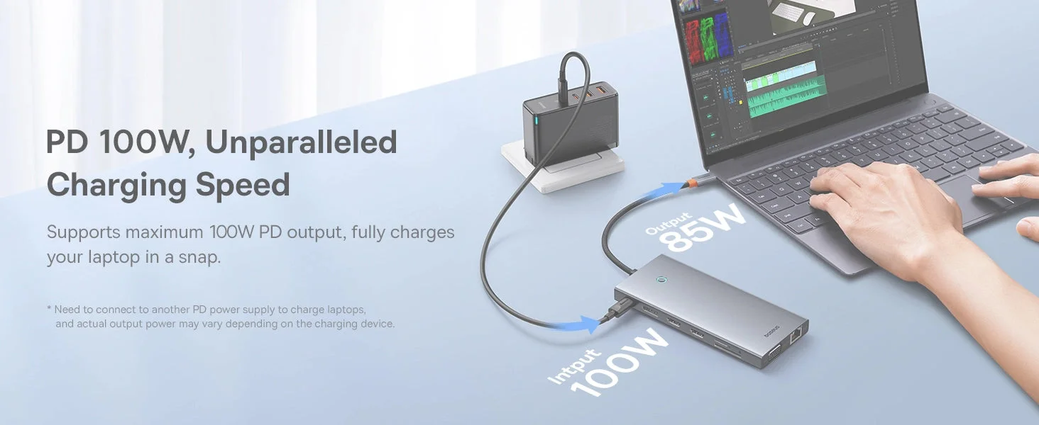 Baseus PortalJoy Series 13-Port USB-C Hub with Dual HDMI 4K@60Hz, DP 4K@120Hz, VGA, RJ45, SD/TF and 100W PD - Space Grey - Image 12