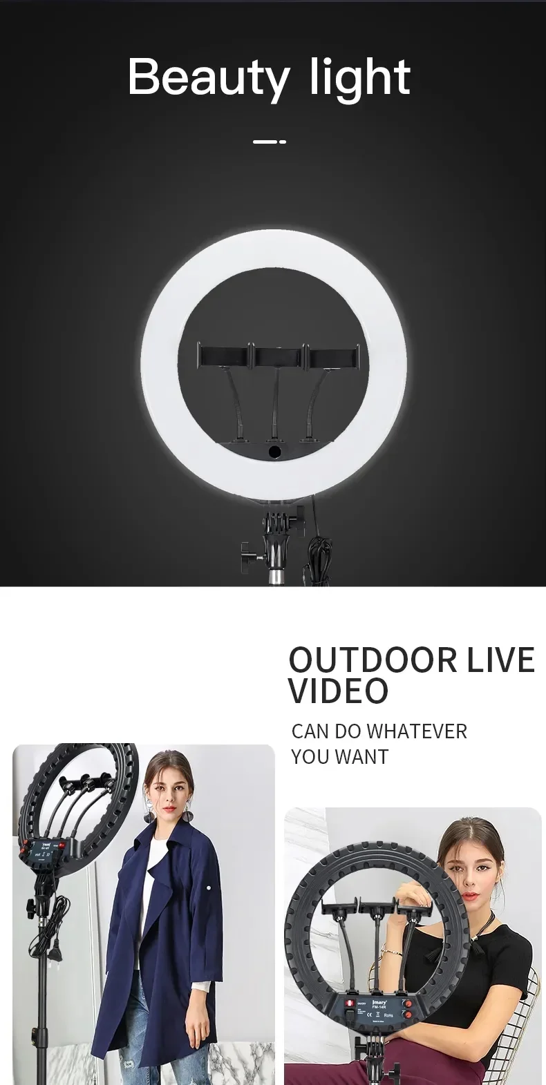 إضاءة حلقية LED Jmary FM-14R مقاس 14 إنش للبث المباشر والتصوير - أسود - Image 13