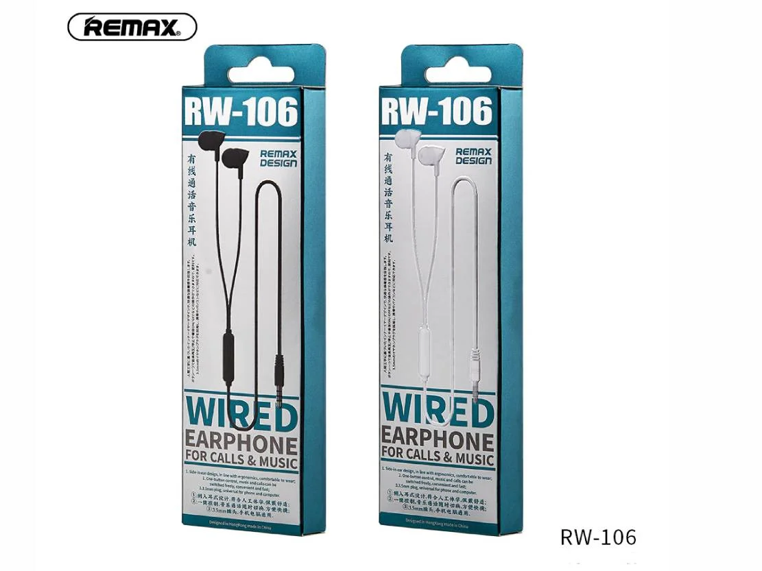 Remax RW-106 Wired In-Ear Earphones with HD Mic, 3.5mm Jack - Black - Image 2
