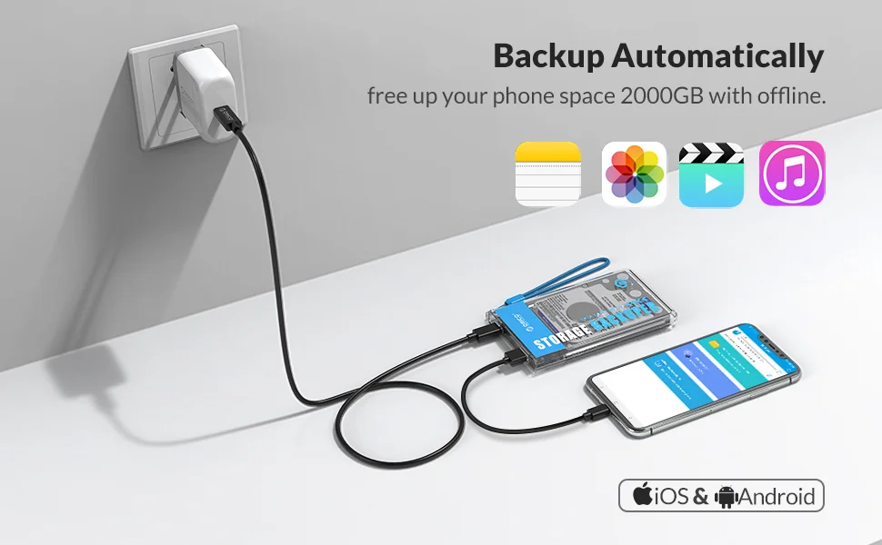 علبة هارد ديسك ORICO Backuper BA2110 USB Type-C للنسخ الاحتياطي حتى 2TB لأجهزة iOS وAndroid، بدون قرص - Image 7