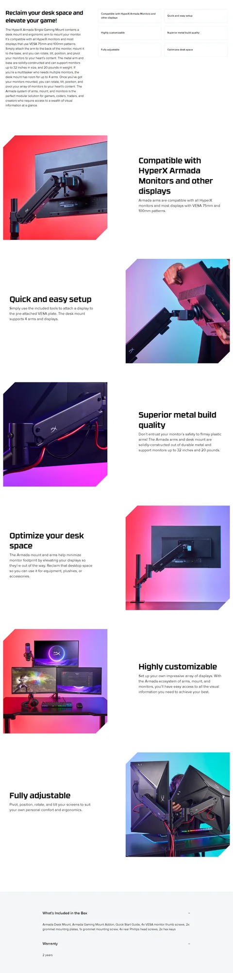 حامل شاشة ألعاب HyperX Armada Addon إضافي لحامل Armada Single - Thumbnail 6