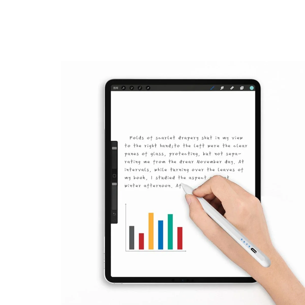 قلم ذكي WIWU Pencil E A02 لأجهزة iPad مع رفض راحة اليد، 130 مللي أمبير، USB-C، أبيض - Image 6