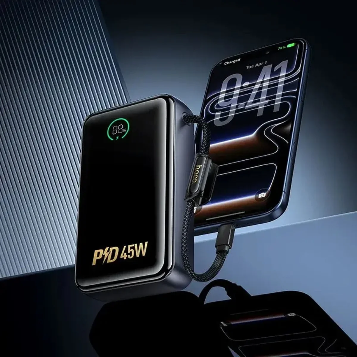باور بانك HOCO Q54 Shine سعة 20000mAh بشحن PD45W رمادي معدني - Image 7