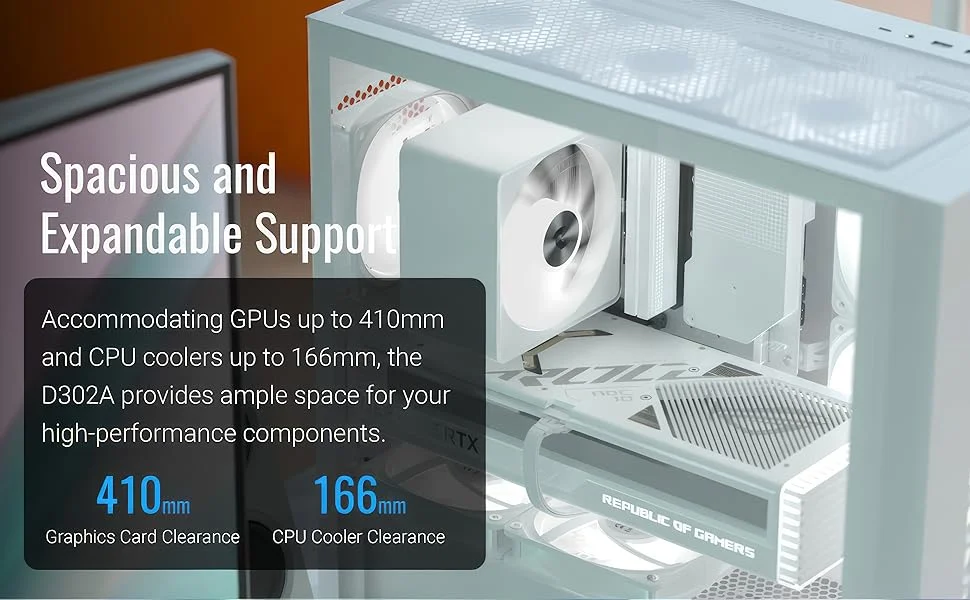 هيكل كمبيوتر Mini-Tower AeroCool D302A أبيض مع دعم رادياتير 360mm ومساحة لكرت شاشة 410mm - Thumbnail 9