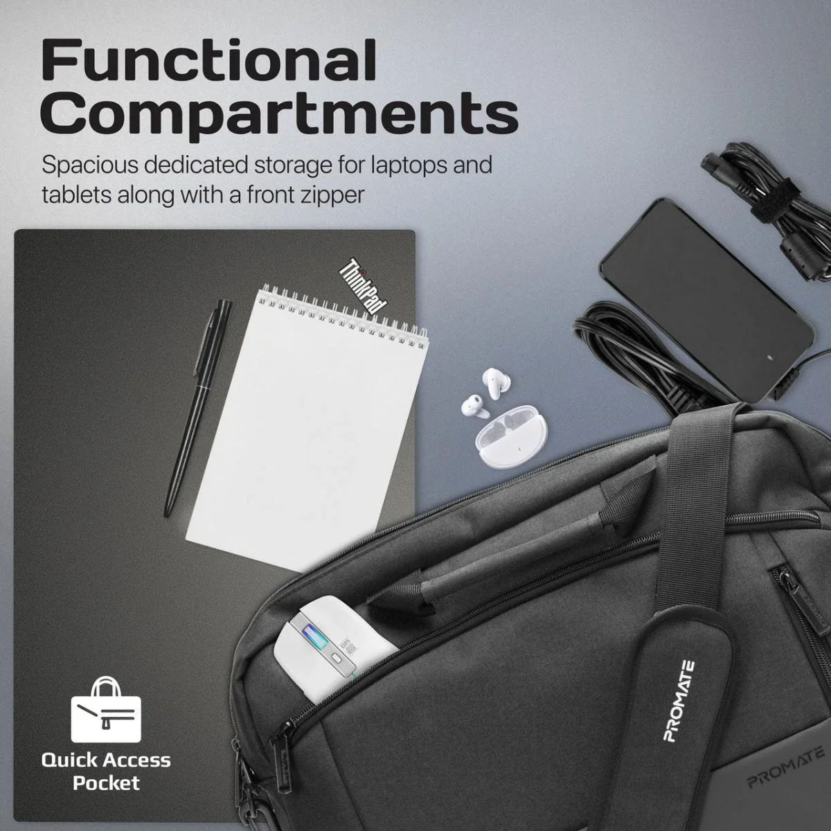 حقيبة لابتوب Promate Satchel-MB ماسنجر خفيفة ومريحة 15.6 إنش - Image 7