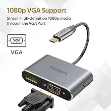 محول USB-C إلى HDMI وVGA من Promate MediaHub-C2 ألمنيوم بدقة 4K ودعم شاشتين - Thumbnail 11