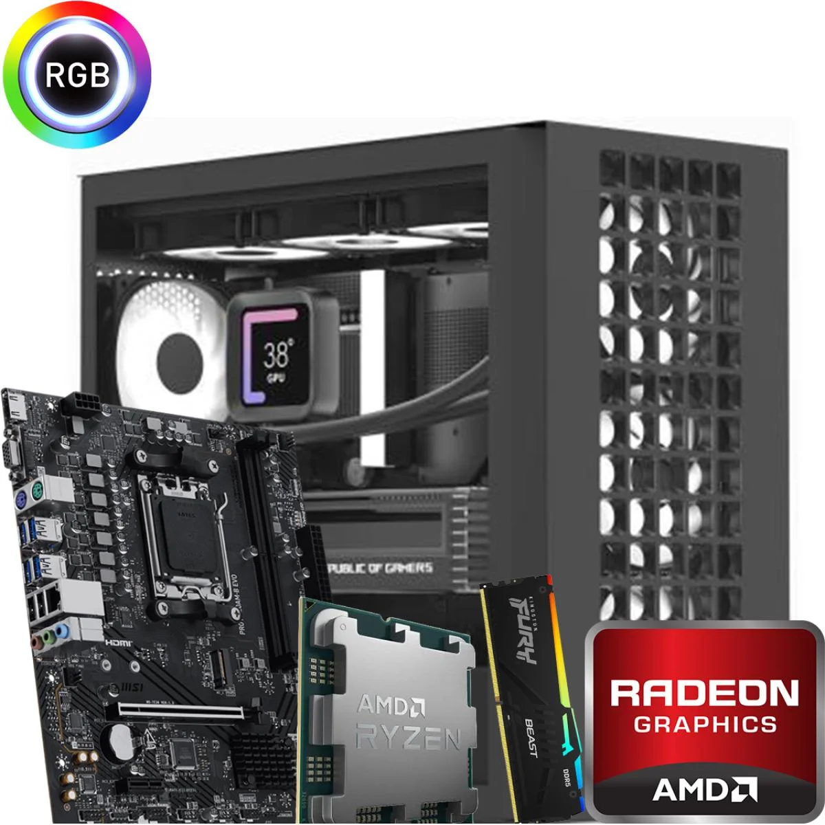 AMD Ryzen 7 8700G Custom Desktop PC with 16GB RAM and 500GB NVMe SSD
