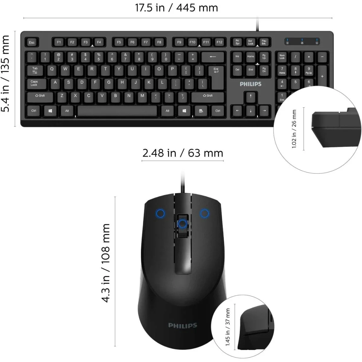 Philips MK234 USB Wired Keyboard and Mouse Combo - Black - Thumbnail 2
