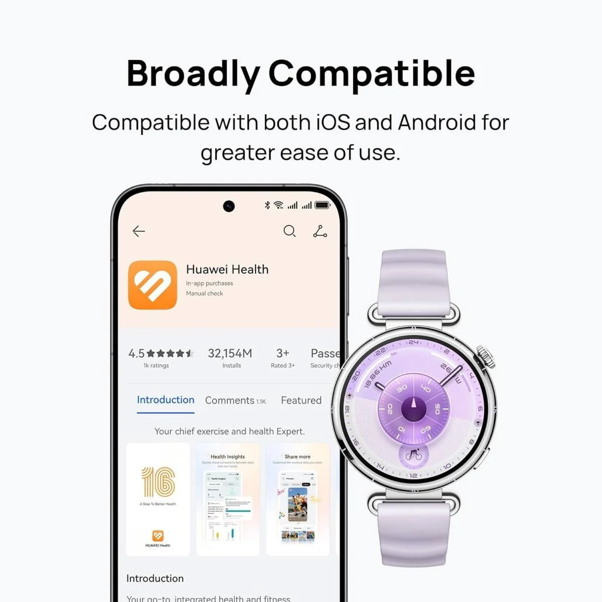 ساعة ذكية HUAWEI Watch GT 6 شاشة 1.47 إنش، هيكل 41 مم، بطارية حتى 21 يوم، GPS، أكثر من 100 وضع رياضي، متابعة الصحة والحالة العاطفية، متوافقة مع iOS وAndroid، بنفسجي - Image 6