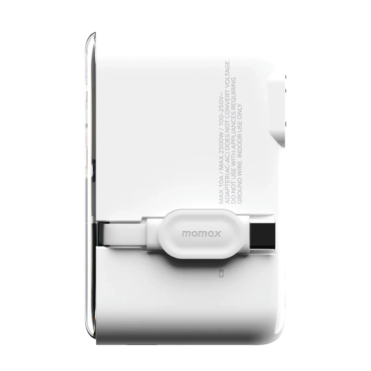 شاحن سفر عالمي MOMAX World+ Flow بقدرة 35 واط و4 منافذ مع كابل USB-C قابل للسحب - أبيض - Thumbnail 2