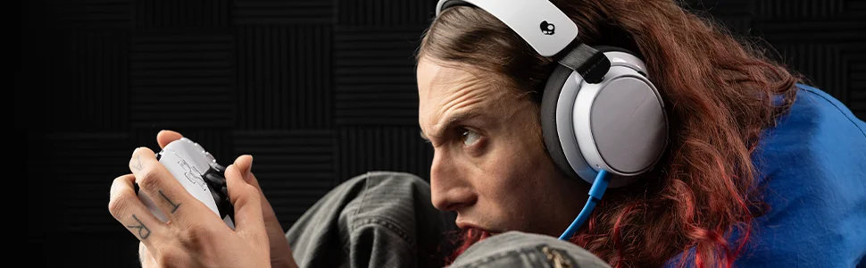 Skullcandy SLYR Pro Wireless Multi-Platform Gaming Headset with Bluetooth, 24-Hour Battery, White/Blue - Thumbnail 6