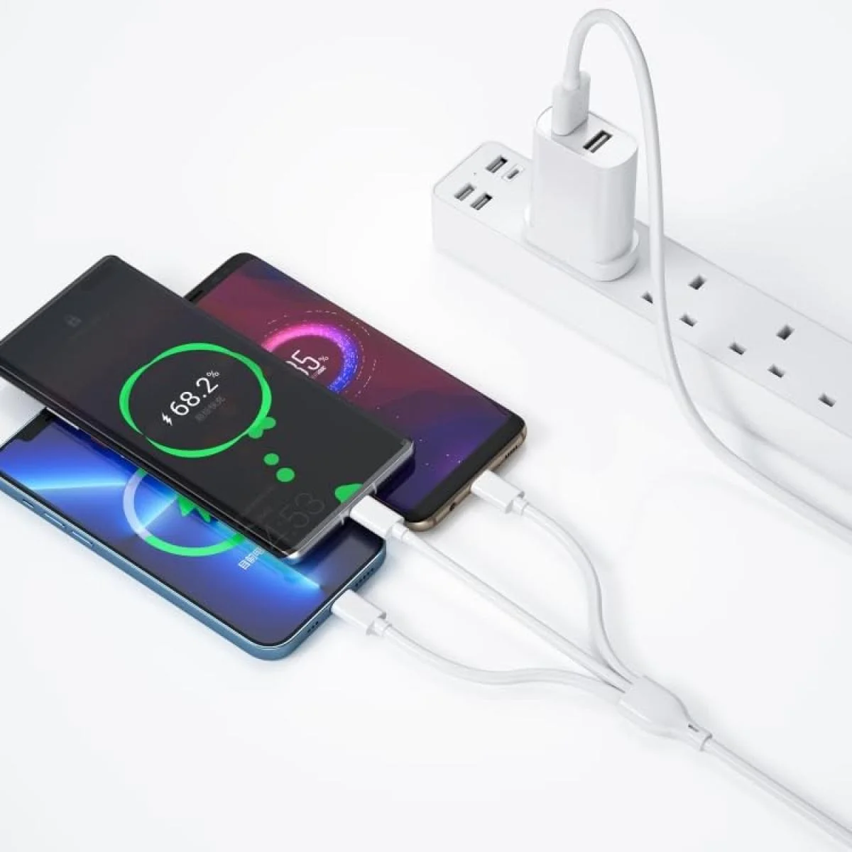 شاحن حائط WIWU Wi-U003 Quick Series بمنفذي USB مع كابل شحن وبيانات 3 في 1، قابس بريطاني، أبيض - Image 4