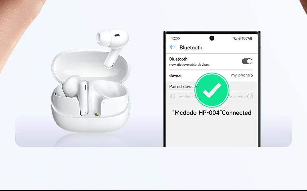 Mcdodo HP-0040 Good Sound TWS Earbuds, Bluetooth 5.3, IPX4, White - Thumbnail 10