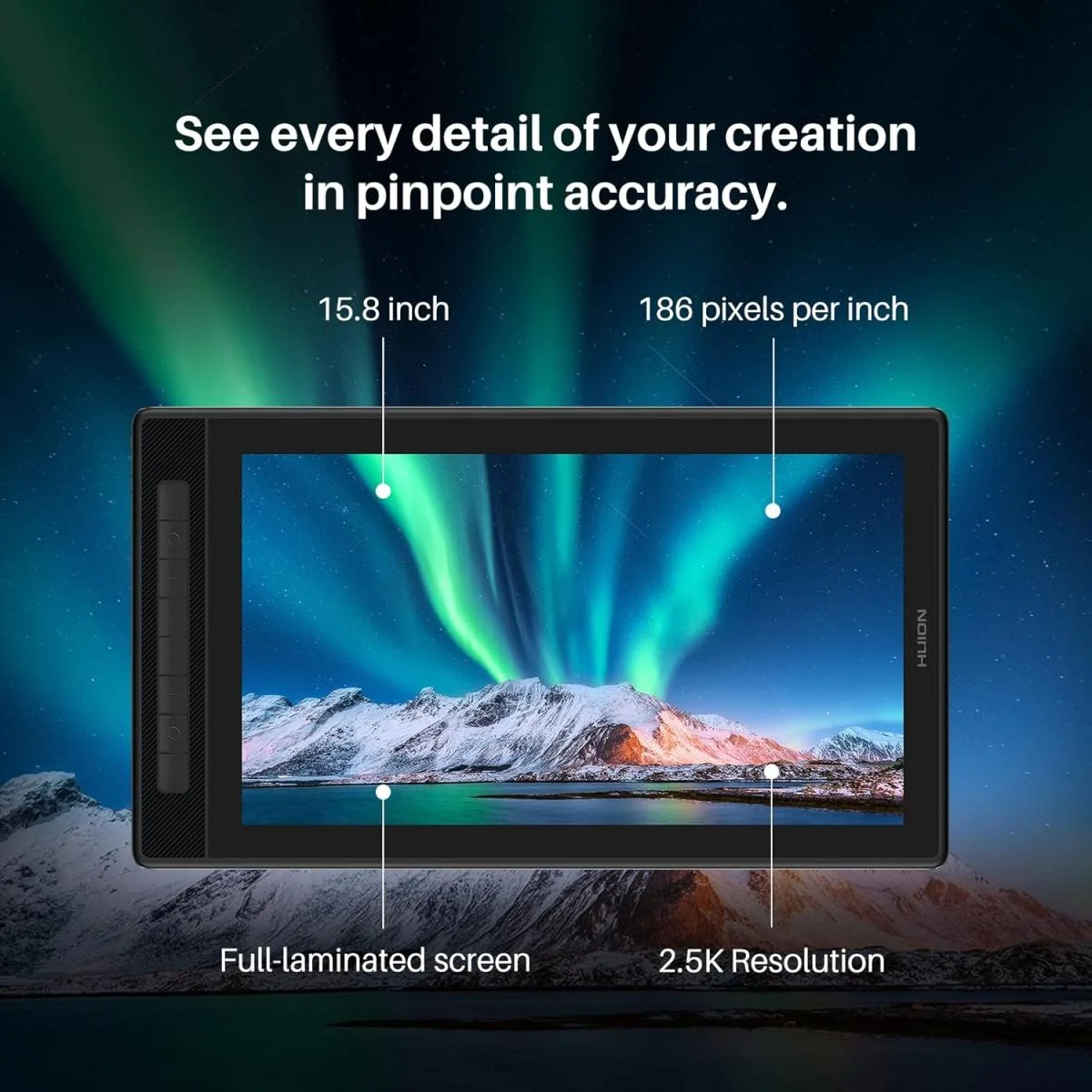 شاشة رسم Huion Kamvas Pro 13 (2.5K) بدقة QHD+ مقاس 13.3 إنش بتقنية QLED وتصفيح كامل - Thumbnail 3