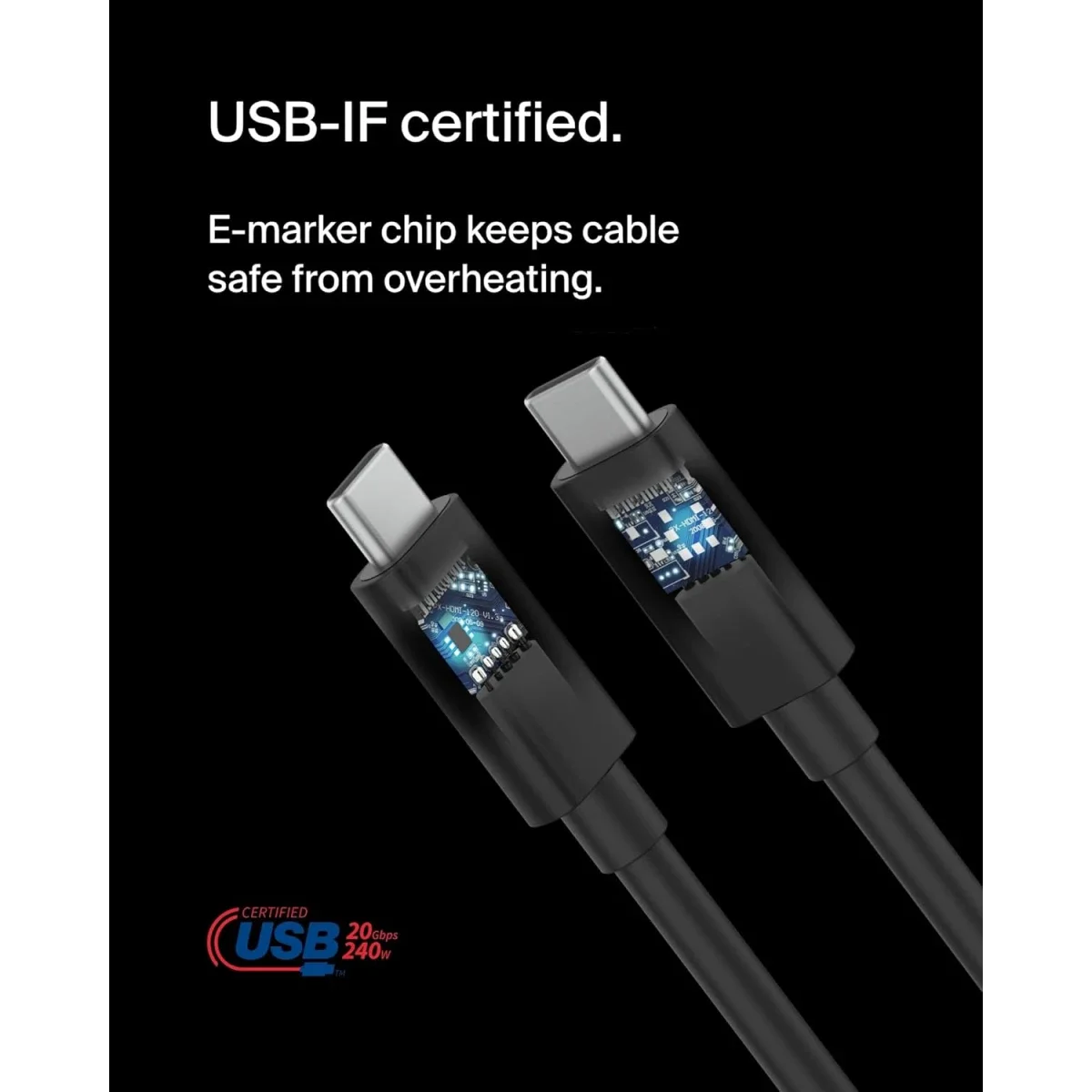 Belkin Connect USB4 USB-C to USB-C Cable 4ft/1.2M 240W 20Gbps Black - Image 2