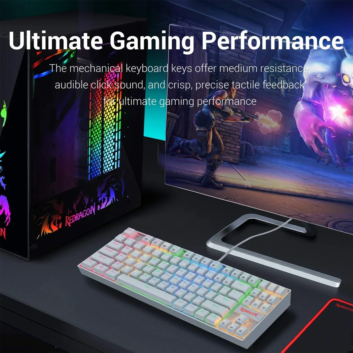 Redragon K552 Kumara White RGB Mechanical Gaming Keyboard, 87 Keys, Blue Switches - Thumbnail 6