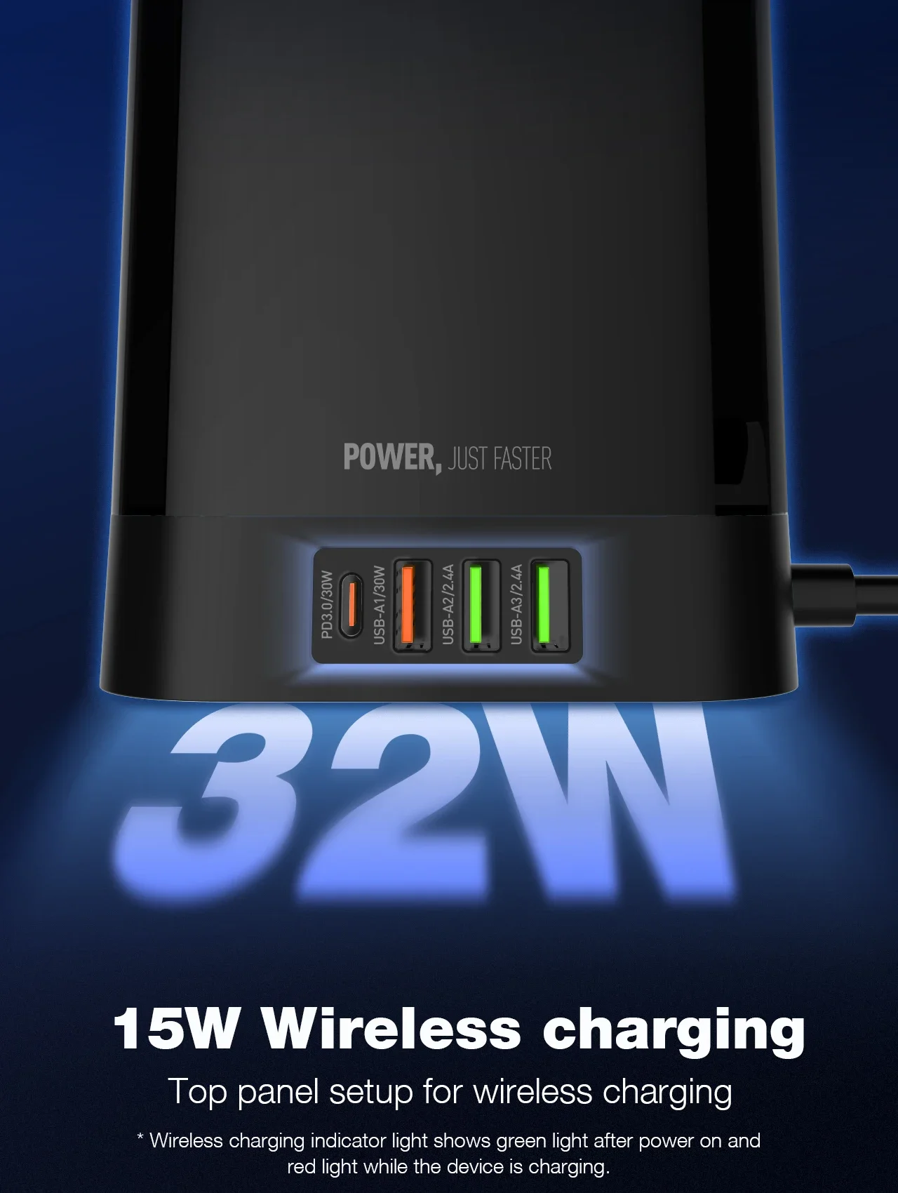 LDNIO SEW4485 2500W Tower Power Strip with 4 EU Sockets, 4 USB Ports & 15W Wireless Charger - Thumbnail 11