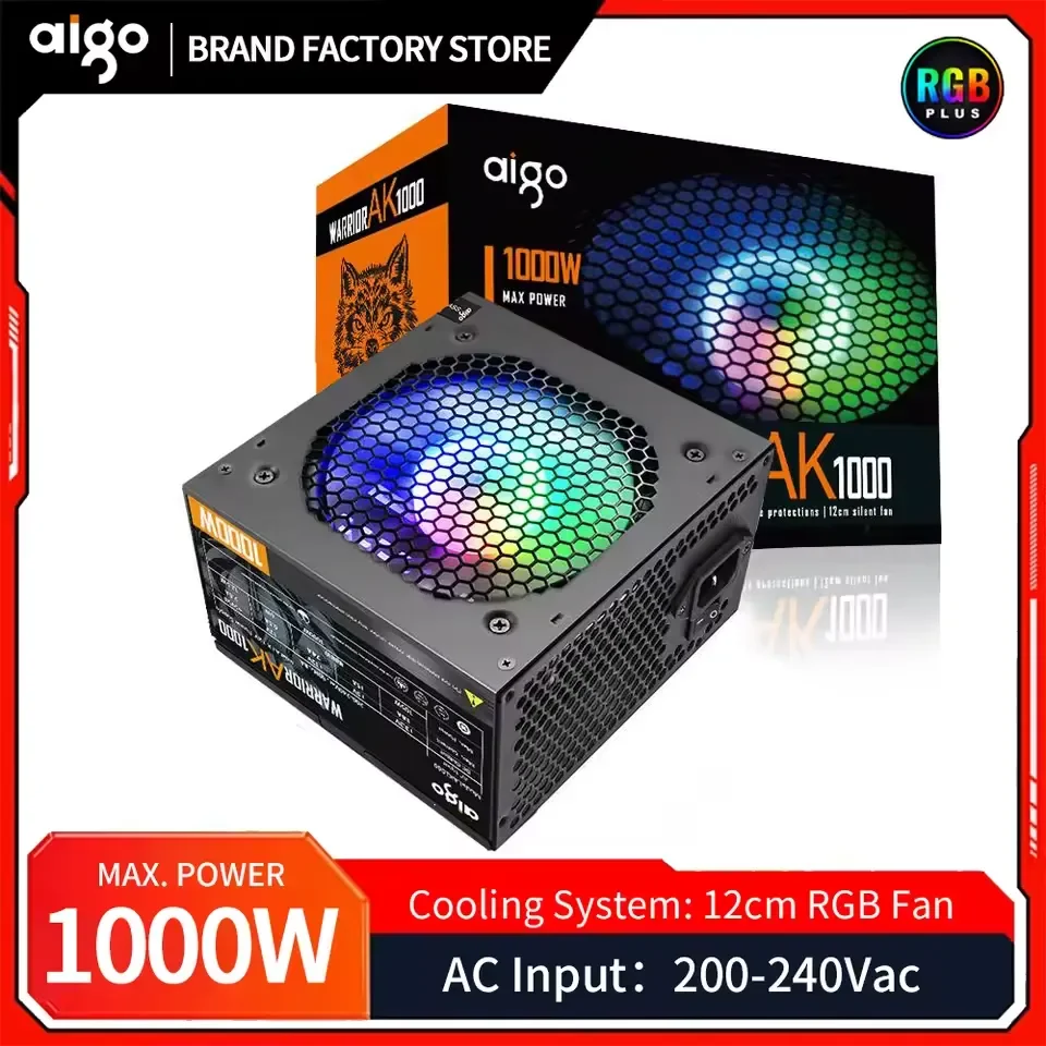 مزود طاقة Aigo Warrior AK1000 1000 واط بكابلات ثابتة - أسود