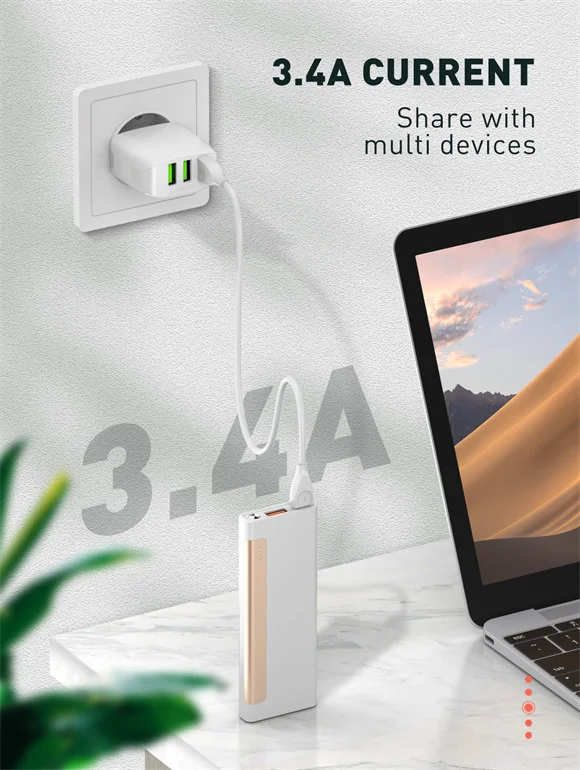 LDNIO A3312 17W 3-Port USB-A AUTO-ID EU Wall Charger with Fast Charging - Image 6