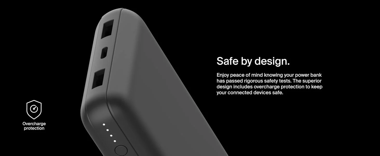 Belkin BPB012BTBK BoostCharge 20,000mAh USB-C Power Bank with 2 USB-A Ports, 15W, Black - Thumbnail 14