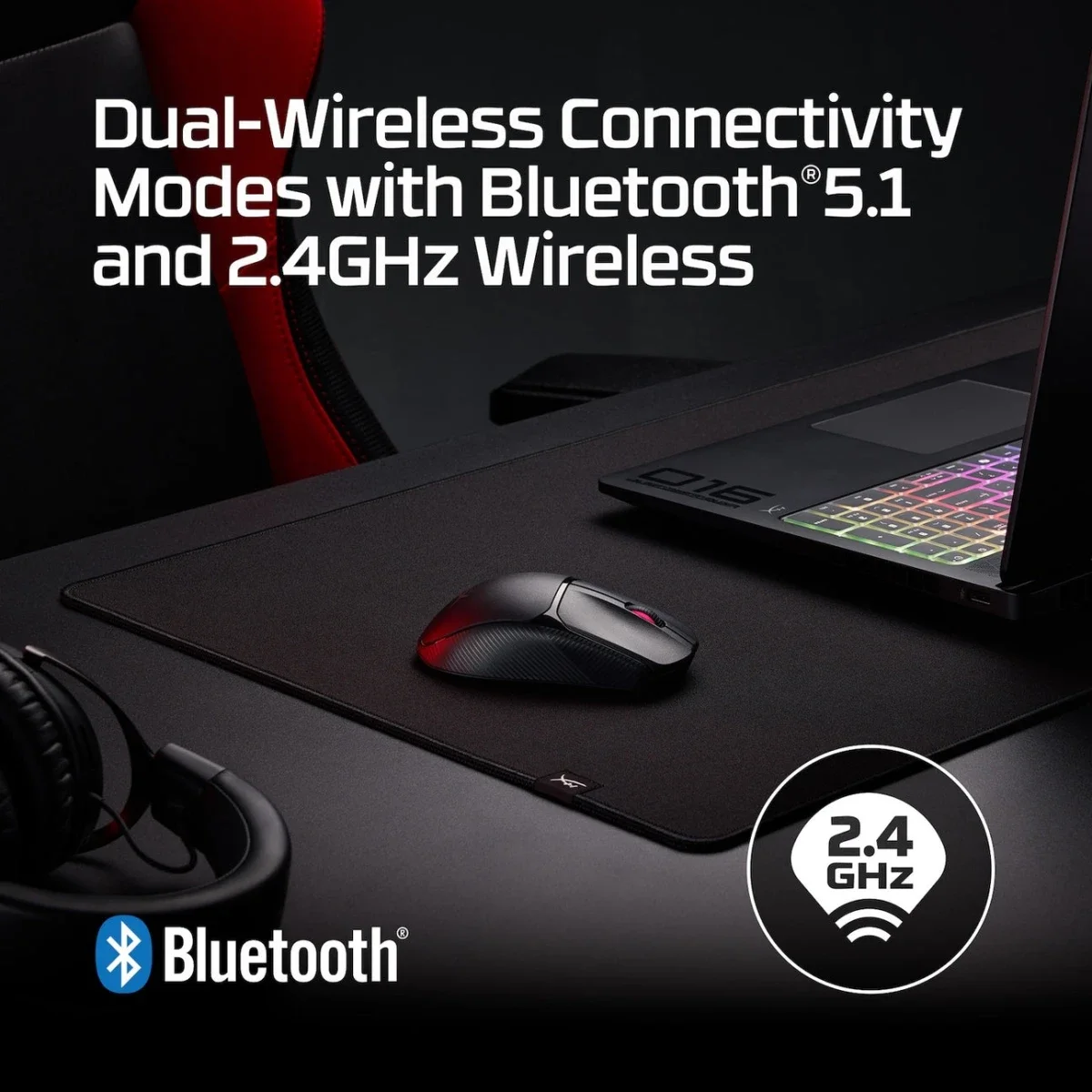 ماوس ألعاب HyperX Pulsefire Fuse لاسلكي وبلوتوث، 75 جم، حتى 850 ساعة، 12000 DPI، أسود - Thumbnail 5