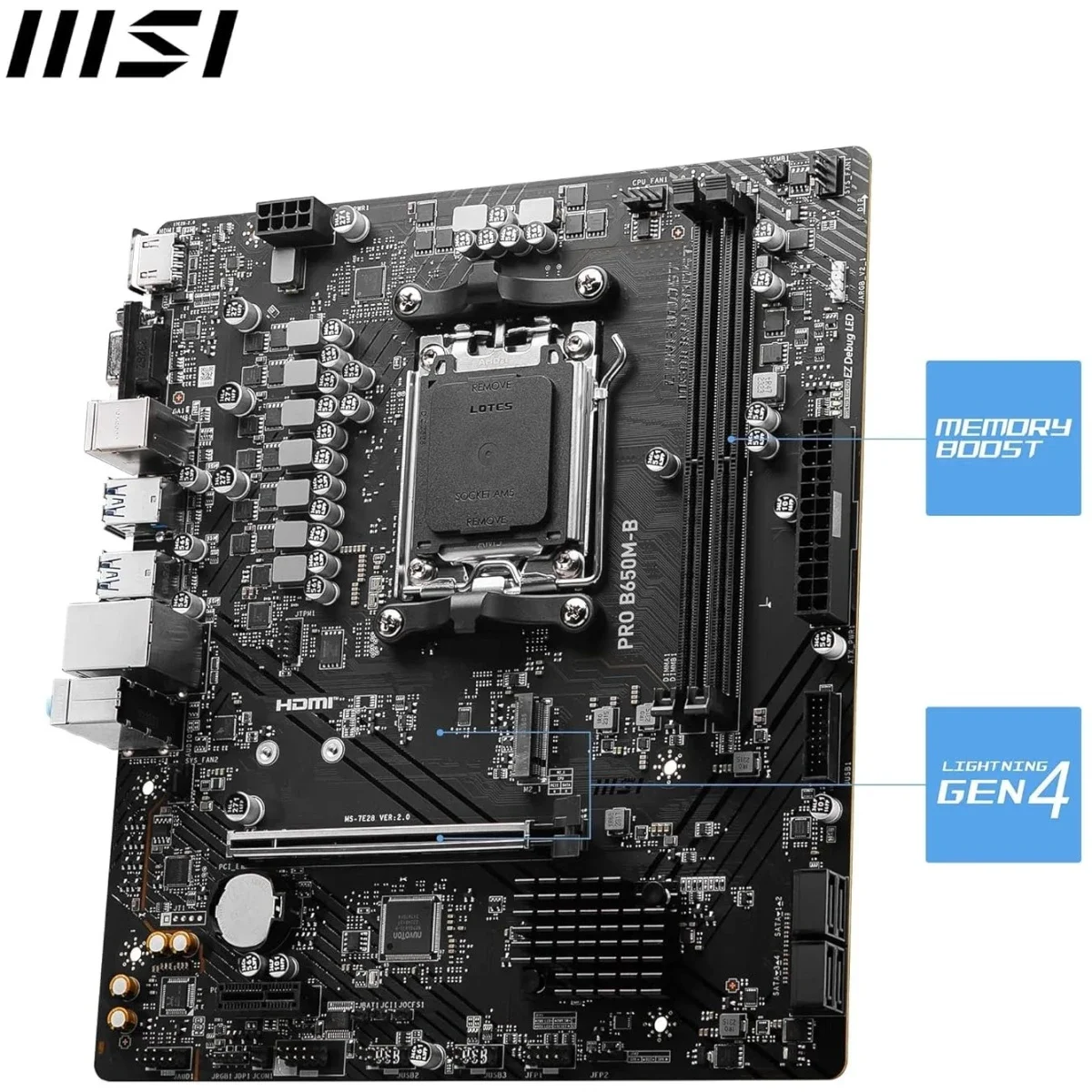 لوحة أم MSI PRO B650M-B بشريحة B650، مقاس Micro-ATX، مقبس AM5، DDR5، PCIe 4.0، منفذ M.2 Gen4 واحد، LAN 2.5G - Thumbnail 3