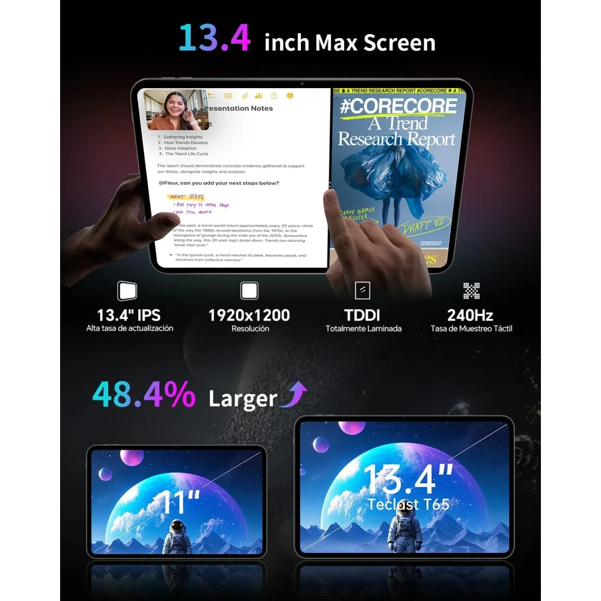 TECLAST T65 (2025) 13.4-inch 120Hz Android 16 Wi-Fi & LTE Tablet, 256GB, Gray - Thumbnail 2